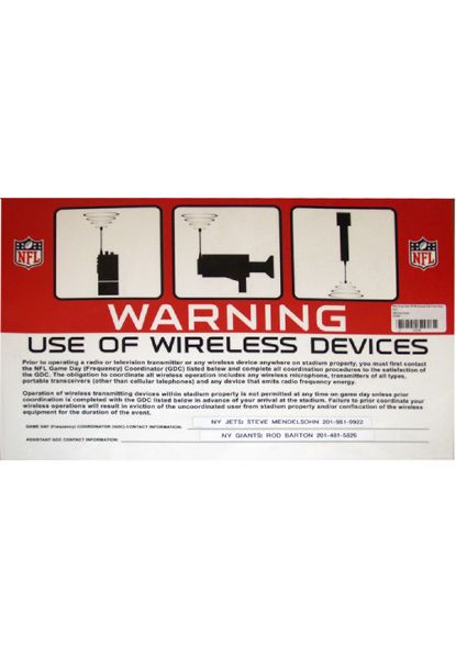 Warning Use of Wireless Device 12" x 18" (Steiner Sports COA)